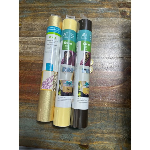 Cricut Other - Cricut Permanent Vinyl Bundle 12x48 Shimmer Gold Light Yellow Coffee 3 Rolls